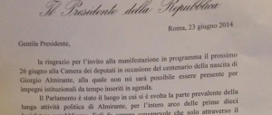 Il messaggio di Napolitano su Almirante: si impegnò per la legittimazione democratica del Msi