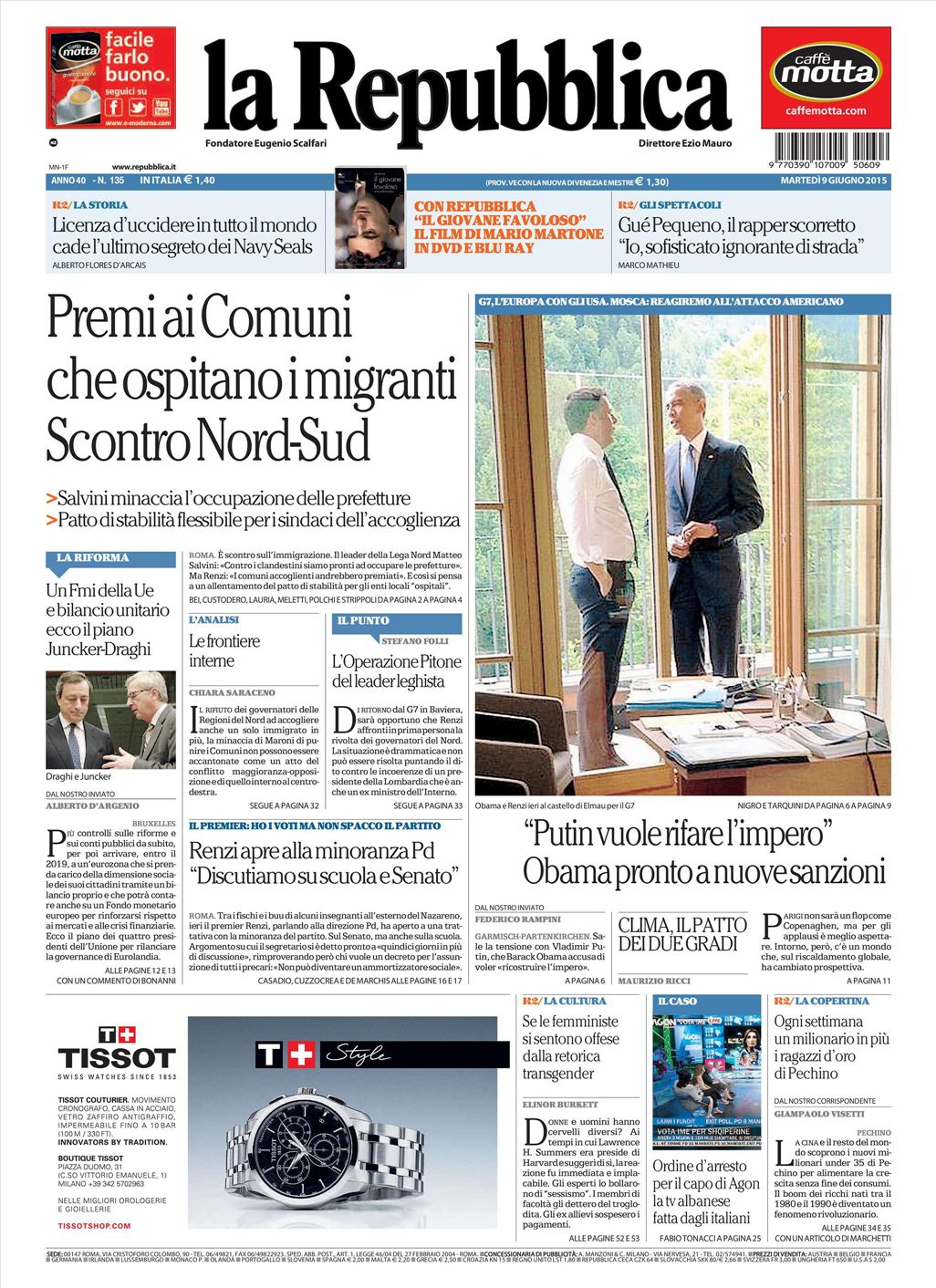 Le Prime Pagine Dei Quotidiani Che Sono In Edicola Oggi 9 Giugno 2015 