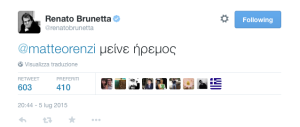 Twitter, vincono Brunetta con “stai sereno Matteo” (in greco) e Civati con #Rentsi