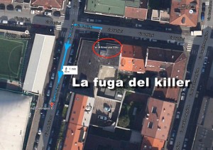 La fuga del killer di Vito Amoruso a Torino: ha sparato al rappresentante di commercio di fronte al civico di via Valdieri 21, dove viveva la vittima, ed è poi è salito sull'auto, una Fiat 500 scura fuggendo lungo via Lombriasco