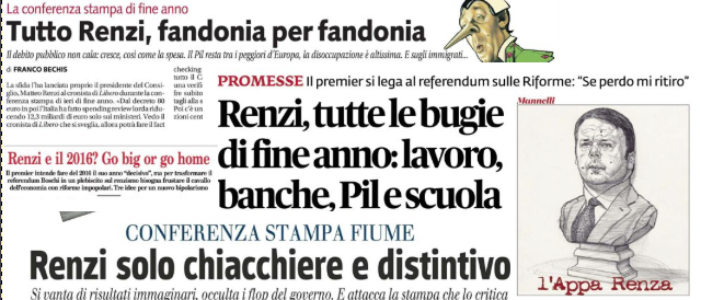 Sui giornali scatta l’operazione verità: ecco tutte le bugie di Pinocchio Renzi