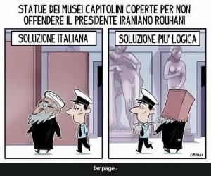 Una vignetta sulle soluzioni assurde decise dall'Italia nei confronti di altre culture 