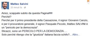 I magistrati: «Salvini è pericoloso». E lui risponde così su Facebook…