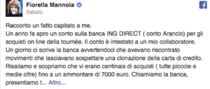 Clonata la carta di credito a Fiorella Mannoia: «Svuotato il conto, niente rimborso»
