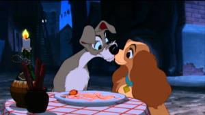 Un bacio famoso dei film d'animazione tratto da "Lilli e il Vagabondo"