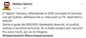 Il tweet di Salvini contro Saviano
