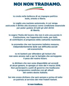 Il patto firmato dai candidati di Fratelli d'Italia
