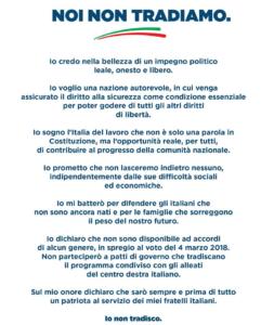 Il patto firmato dai candidati di Fratelli d'Italia