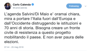 Il tweet di Calenda che evoca la resistenza