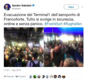 Il Tweet di Sandro Sabatini da Francoforte