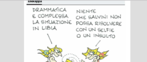 Libia, becera vignetta di “Repubblica”. Salvini: «A ridere è solo Macron»