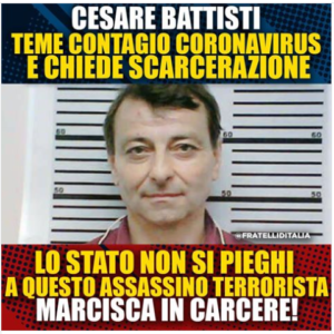Cesare Battisti foto dalla pagina Facebook di Giorgia Meloni