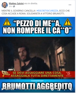 Solidarietà di Salvini a Brumotti