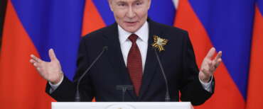 epa12944394 Russian President Vladimir Putin gestures speaking with media following his meeting with foreign delegations at the Kremlin in Moscow, Russia, 09 May 2026. Russia marks the 81 st anniversary of its victory over Nazi Germany and its allies in World War II.  EPA/MAXIM SHIPENKOV / POOL