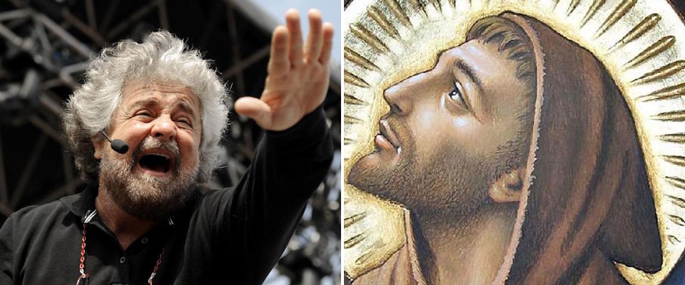 Grillo festeggia la nascita del movimento arruolando San Francesco