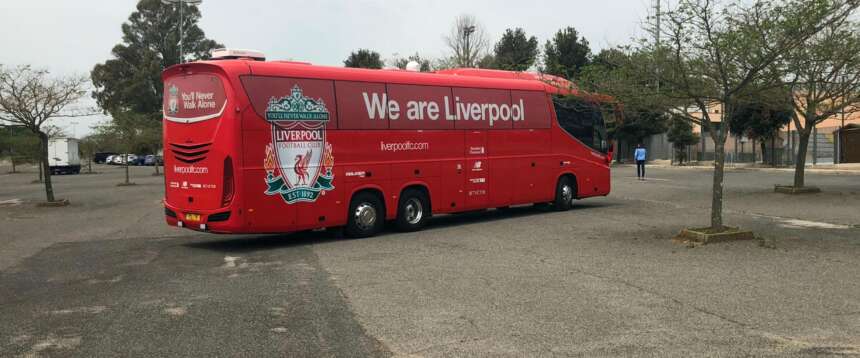 L’arrivo del Liverpool al centro sportivo di Formello per l’allenamento in vista della partita con la Roma, 2 maggio 2018.
ANSA/ STRINGER