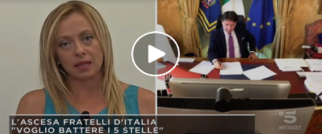 Giorgia Meloni a Mattino 5 frame da video dalla pagina Fb del programma e della Meloni