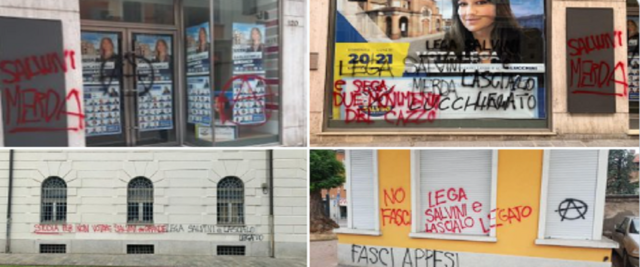 scritte imbrattano la sede della Lega di Voghera fonte Twitter di Matteo Salvini