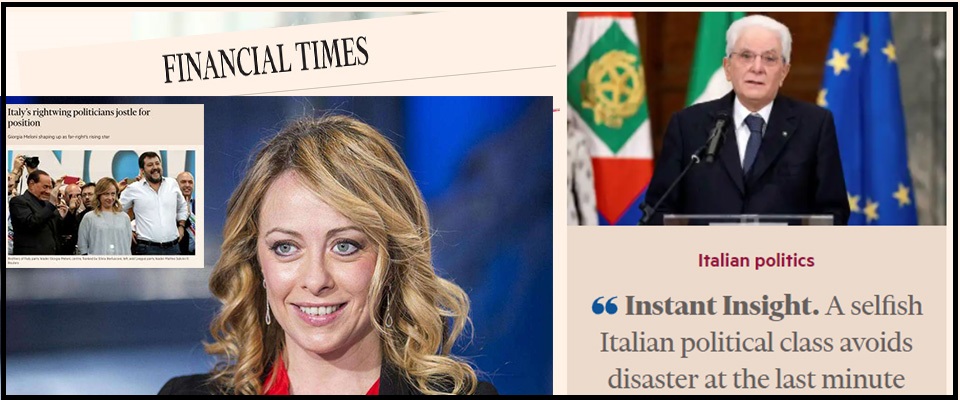 Una bocciatura completa per la classe politica italiana, ma il Financial Times salva l'opposizione e promuove Giorgia Meloni e FdI