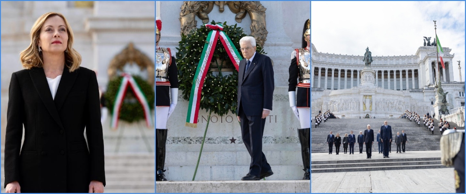 25 aprile, Mattarella e Meloni all’Altare della Patria. La premier: “La fine del fascismo pose le basi del ritorno della democrazia”