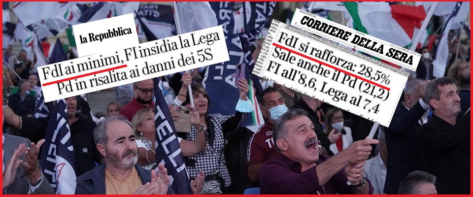 Sondaggi, FdI in crescita al 28,5%. Ma Repubblica fa il solito “fake titolo”: «E’ ai minimi storici…»