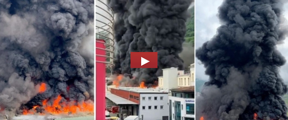 Bolzano, spaventoso incendio nello stabilimento Alpitronic: scuole evacuate, allarme miasmi (video)