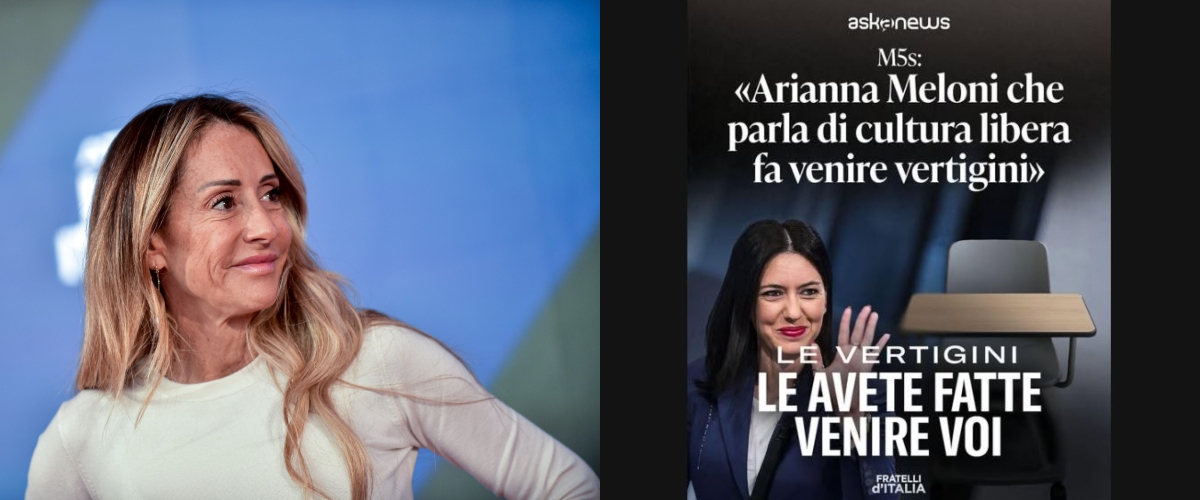 Vergognoso attacco M5S a Arianna Meloni: “Fa venire le vertigini”. La replica di FdI stronca i grillini con una foto e poche parole Vergognoso attacco M5S a Arianna Meloni: “Fa venire le vertigini”. La replica di FdI stronca i grillini con una foto e poche parole