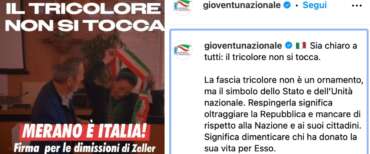 Gioventù nazionale: “Zeller si dimetta”. Raccolta di firme dopo l’oltraggio del rifiuto della fascia tricolore
