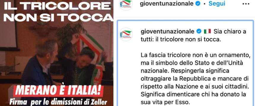 Gioventù nazionale: “Zeller si dimetta”. Raccolta di firme dopo l’oltraggio del rifiuto della fascia tricolore