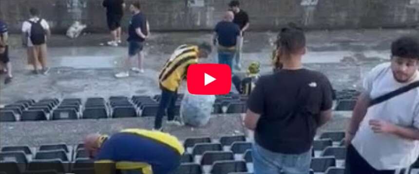 Correttezza oltre la sconfitta: i tifosi della Juve Stabia ripuliscono gli spalti dopo la partita contro la Cremonese (video)