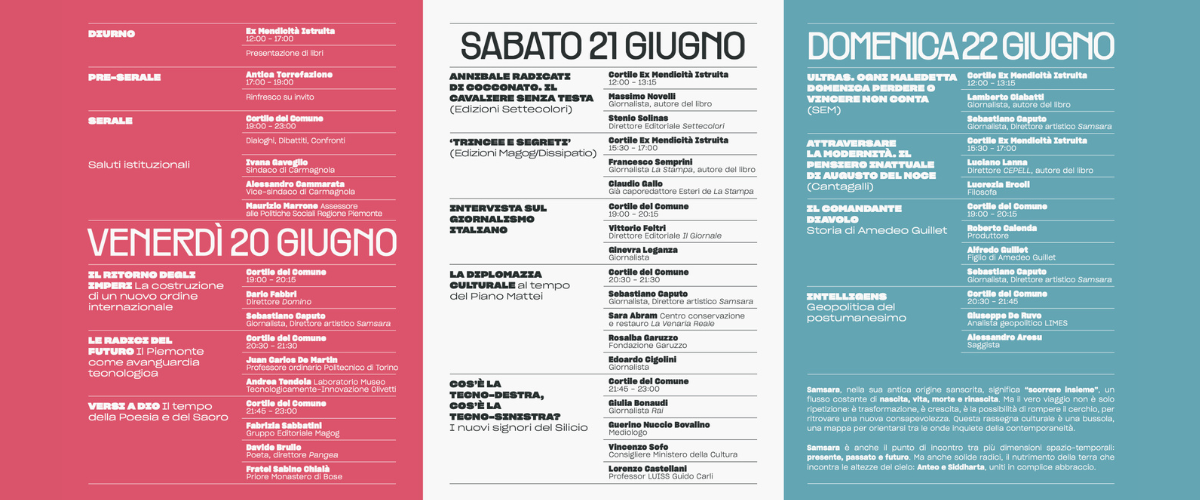 “Samsara il ciclo delle idee”: il Piemonte pronto a riunire memoria, innovazione e comunità a Carmagnola “Samsara il ciclo delle idee”: il Piemonte pronto a riunire memoria, innovazione e comunità a Carmagnola