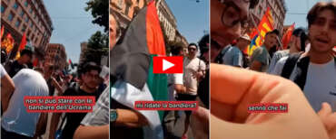 Il video della vergogna: i pro Pal in corteo vietano e rubano la bandiera ucraina. A sinistra i bimbi di Kiev valgono meno di quelli di Gaza