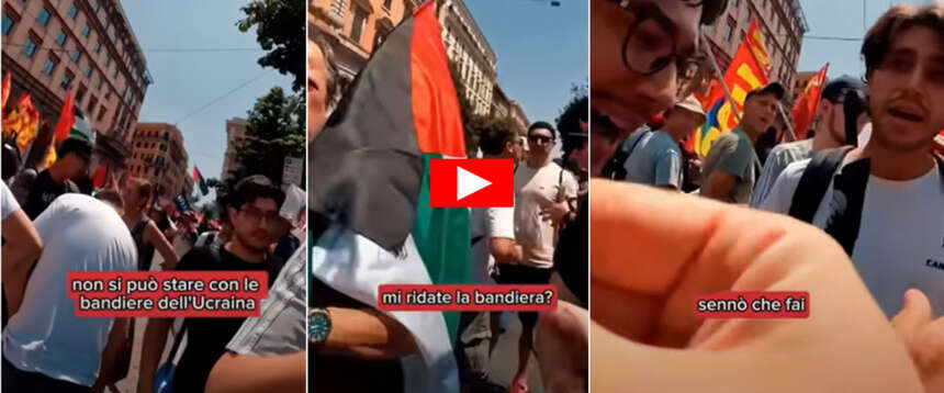 Il video della vergogna: i pro Pal in corteo vietano e rubano la bandiera ucraina. A sinistra i bimbi di Kiev valgono meno di quelli di Gaza Il video della vergogna: i pro Pal in corteo vietano e rubano la bandiera ucraina. A sinistra i bimbi di Kiev valgono meno di quelli di Gaza