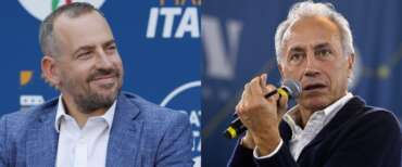 Il deputato di FdI, Francesco Filini, e il direttore del Fatto Quotidiano, Marco Travaglio