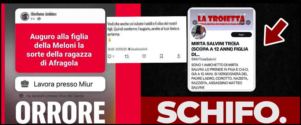 Dalla sinistra che odia minacce anche ai figli di Salvini e Piantedosi. L’ira della Meloni: “Fanatismo ideologico” Dalla sinistra che odia minacce anche ai figli di Salvini e Piantedosi. L’ira della Meloni: “Fanatismo ideologico”
