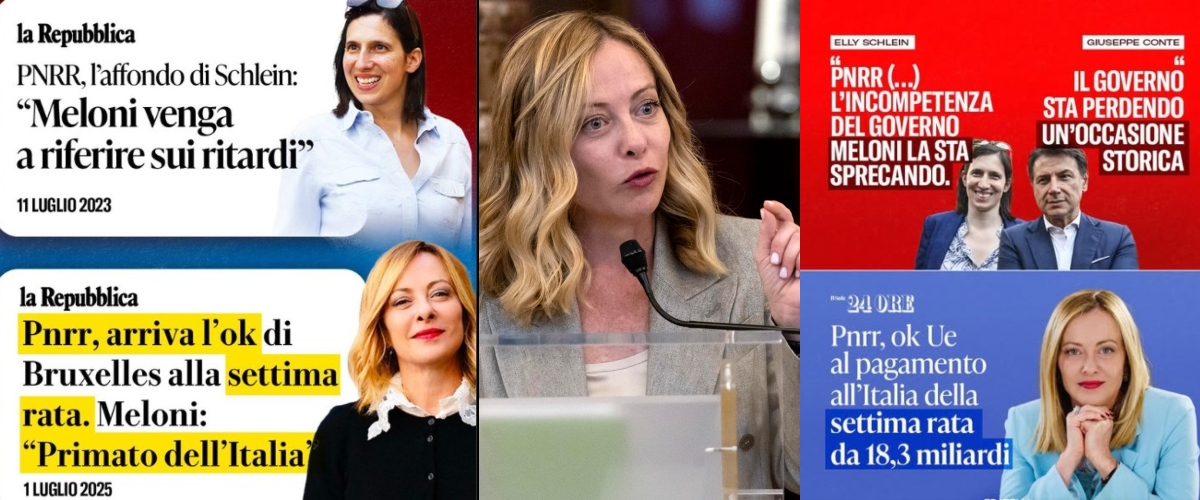 Figuraccia di Conte e Schlein sul Pnrr: quando davano a Meloni dell’incompetente. FdI li irride Figuraccia di Conte e Schlein sul Pnrr: quando davano a Meloni dell’incompetente. FdI li irride