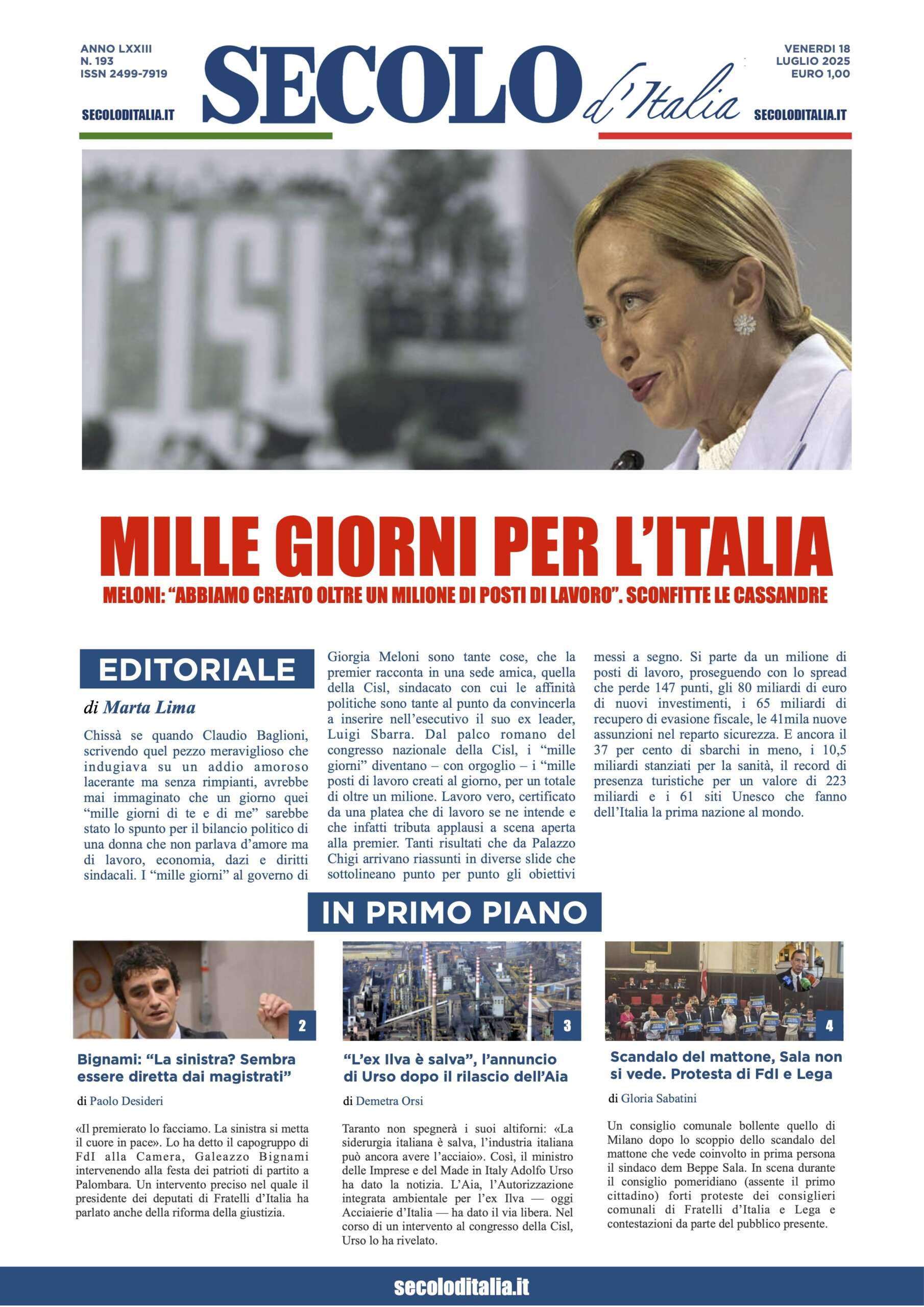 Venerdi 18 luglio 2025