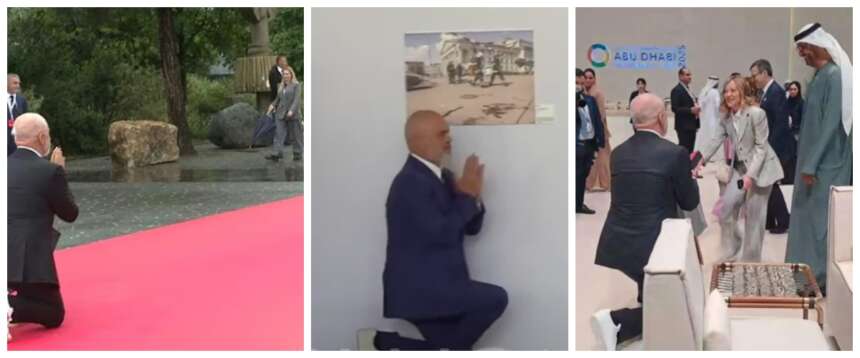 Edi in ginocchio da Giorgia: l’omaggio del premier albanese Rama è diventato rito. Ecco i precedenti (video)