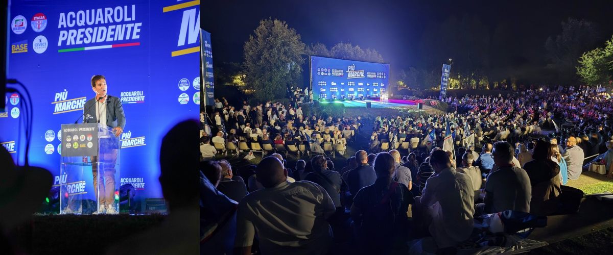 A Pesaro 2500 persone per Francesco Acquaroli: il popolo del centrodestra incorona il buongoverno (e lascia la sinistra ai suoi guai) A Pesaro 2500 persone per Francesco Acquaroli: il popolo del centrodestra incorona il buongoverno (e lascia la sinistra ai suoi guai)