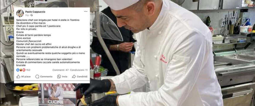 “Non assumo comunisti fannulloni o gay nel mio locale”: lo chef stellato Paolo Cappuccio linciato dalla sinistra “Non assumo comunisti fannulloni o gay nel mio locale”: lo chef stellato Paolo Cappuccio linciato dalla sinistra