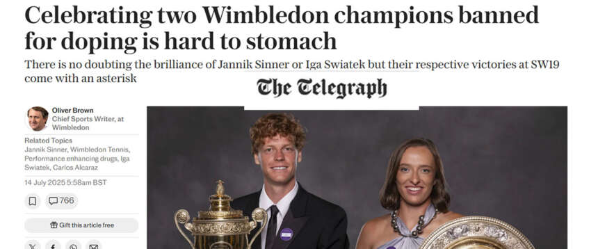 Wimbledon, gli inglesi schiumano rabbia. “Sinner, campione dopato”, scrive il Telegraph citando Kyrgios Wimbledon, gli inglesi schiumano rabbia. “Sinner, campione dopato”, scrive il Telegraph citando Kyrgios