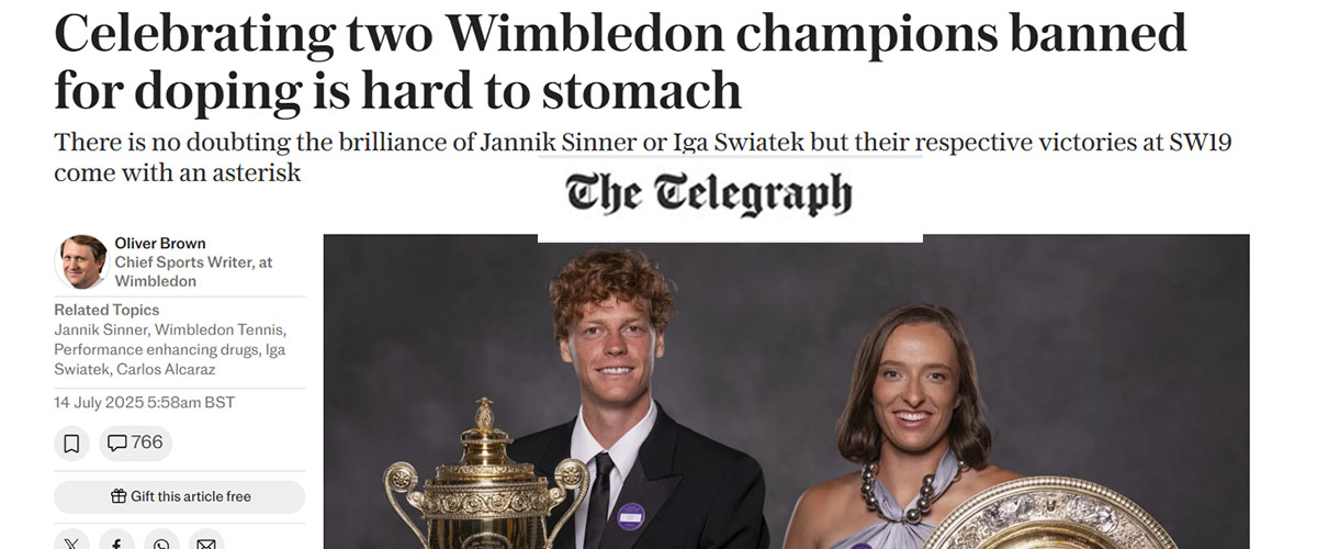 wimbledon gli inglesi schiumano rabbia sinner campione dopato scrive il telegraph citando kyrgios
