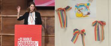 L’assessore Pd a Padova Margherita Colonnello e il fiocco arcobaleno scelto per la nascita del figlio