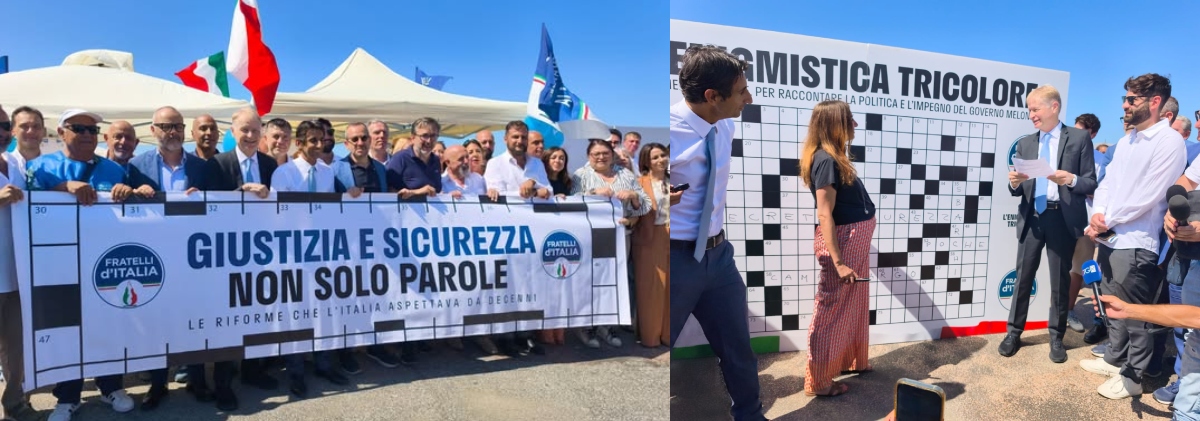 al via a ostia la campagna estiva di fdi su giustizia e sicurezza presentato il cruciverbone tricolore video