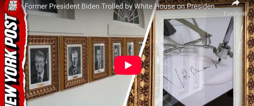 “Biden è una penna automatica”, Trump sostituisce l’immagine dell’ex presidente democratico alla Casa Bianca (video)
