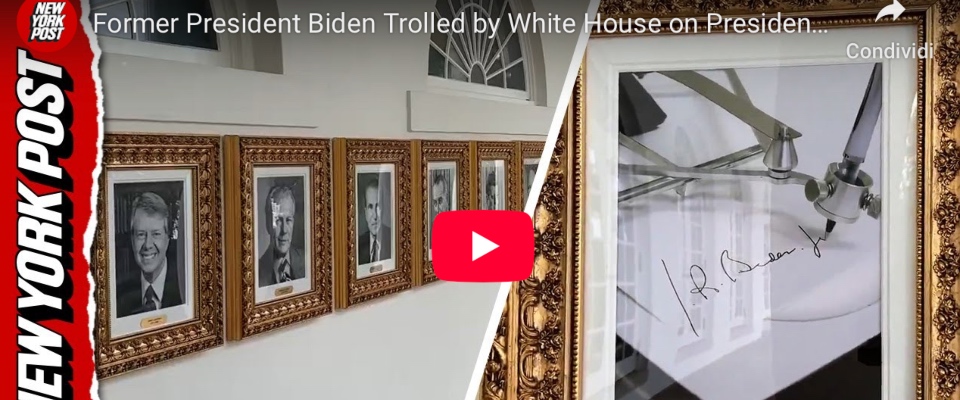 “Biden è una penna automatica”, Trump sostituisce l’immagine dell’ex presidente democratico alla Casa Bianca (video)