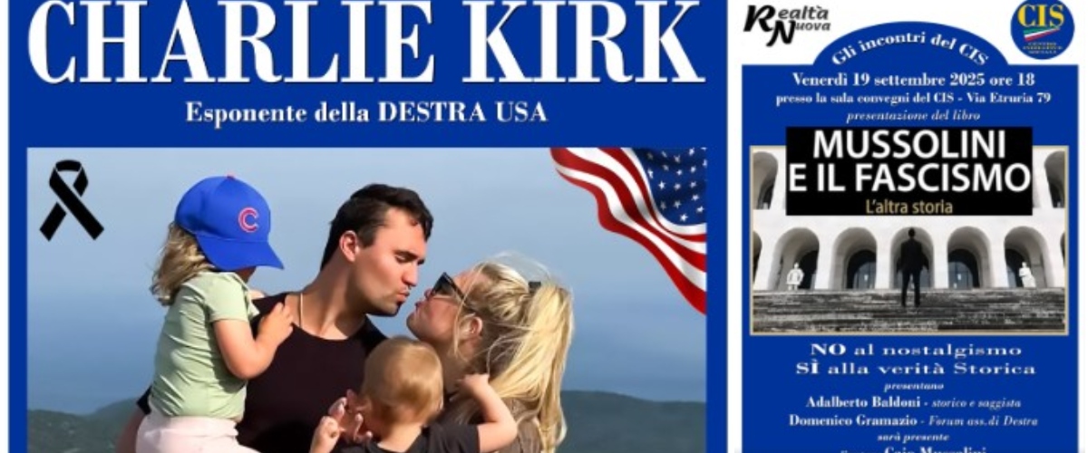 Omaggio a Charlie Kirk domani al Cis. Libri ed eventi, ripartono le iniziative culturali