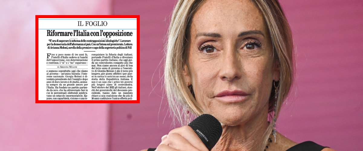 Arianna Meloni alle opposizioni: “Confrontiamoci sulla riforma del premierato senza contrapposizioni ideologiche” Arianna Meloni alle opposizioni: “Confrontiamoci sulla riforma del premierato senza contrapposizioni ideologiche”