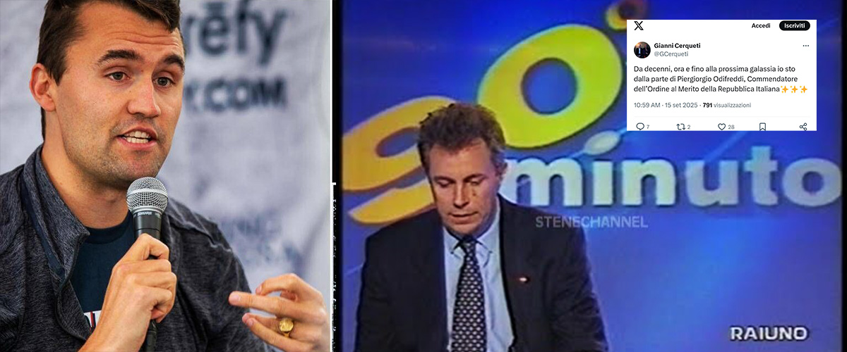 Anche Gianni Cerqueti tra gli odiatori di sinistra. Festeggia la “mira giusta” per Kirk ed esalta Odifreddi: “Sempre con lui”