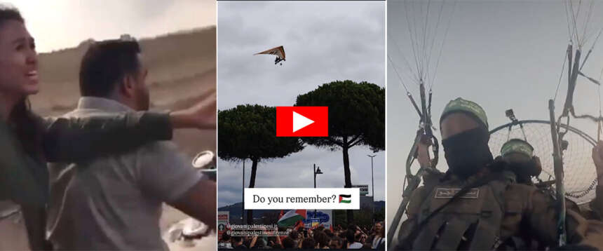 Vergognosa provocazione dei Pro Pal: un deltaplano in volo per celebrare la strage di ebrei del 7 ottobre Vergognosa provocazione dei Pro Pal: un deltaplano in volo per celebrare la strage di ebrei del 7 ottobre
